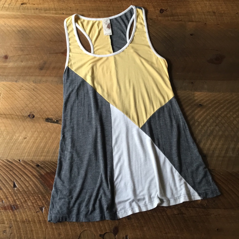 GINGER G Grey & Yellow Color-block Racerback Tank